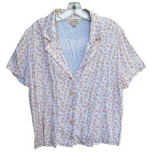 Bloomfield pink peach floral boxy cropped short sleeve button down top size XL